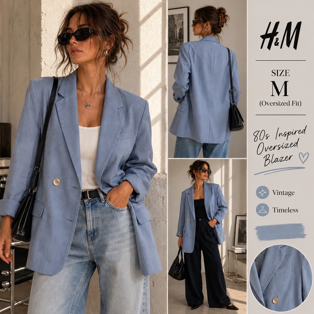 H&M Light Blue Oversized Blazer